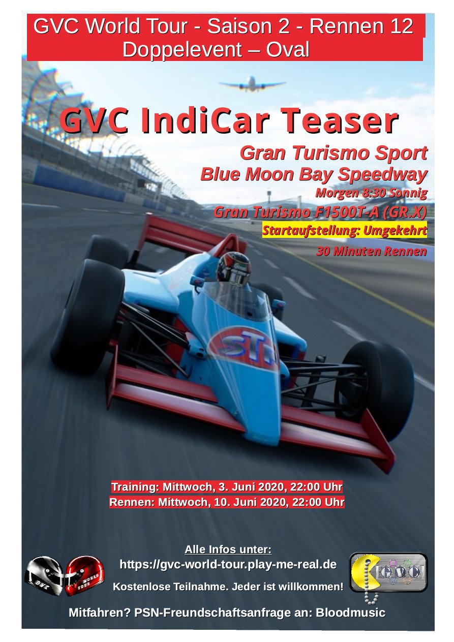 Saison 2 - Rennen 12 - GVC IndiCar Teaser - Blue Moon Bay Speedway - GR.X - Gran Turismo F1500T-A