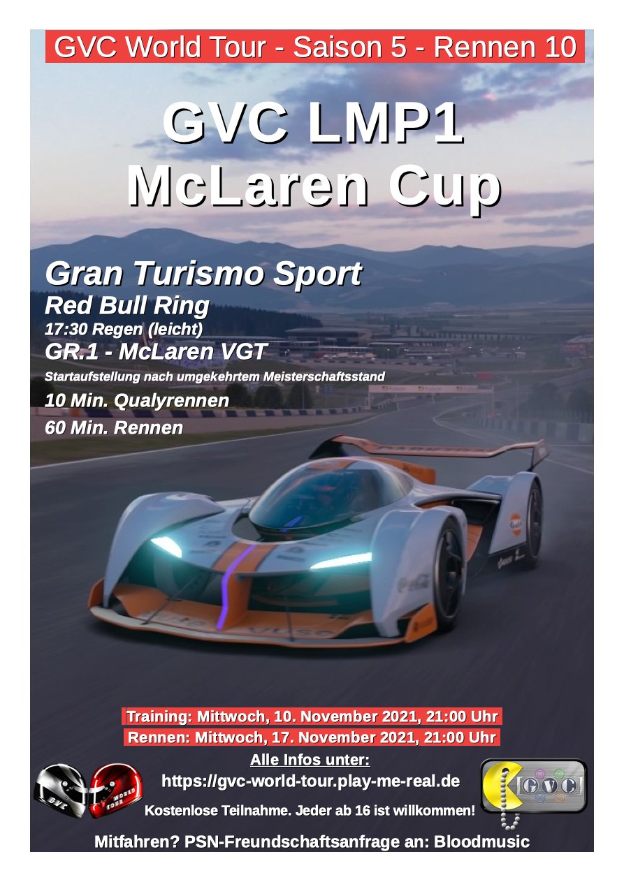 Saison 5 - Rennen 10 - GVC LMP1 McLaren Cup - Red Bull Ring - Regen (leicht) - McLaren VGT GR.1