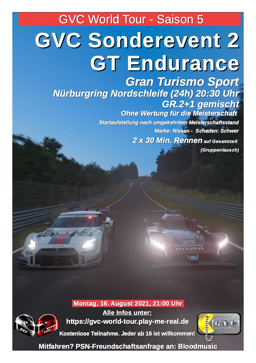 Saison 5 - Sonderevent 2 - GVC Multi GT Endurance - Nürburgring Nordschleife (24h) - Multiclass GR.2+1 Nissan