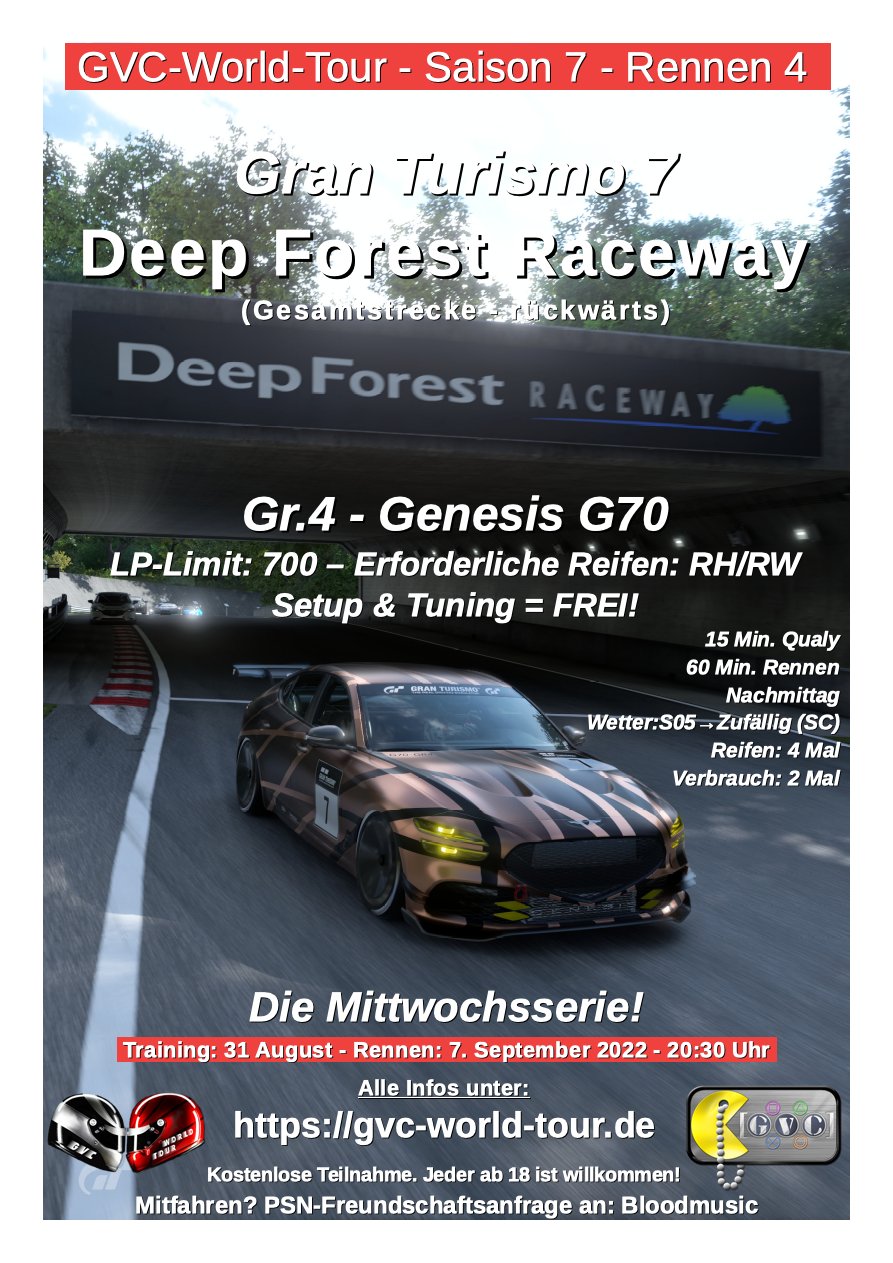 Saison 7 - Rennen 4 - Deep Forest Raceway - Gesamtstrecke (rückwärts) - Gr.4 - Genesis G70