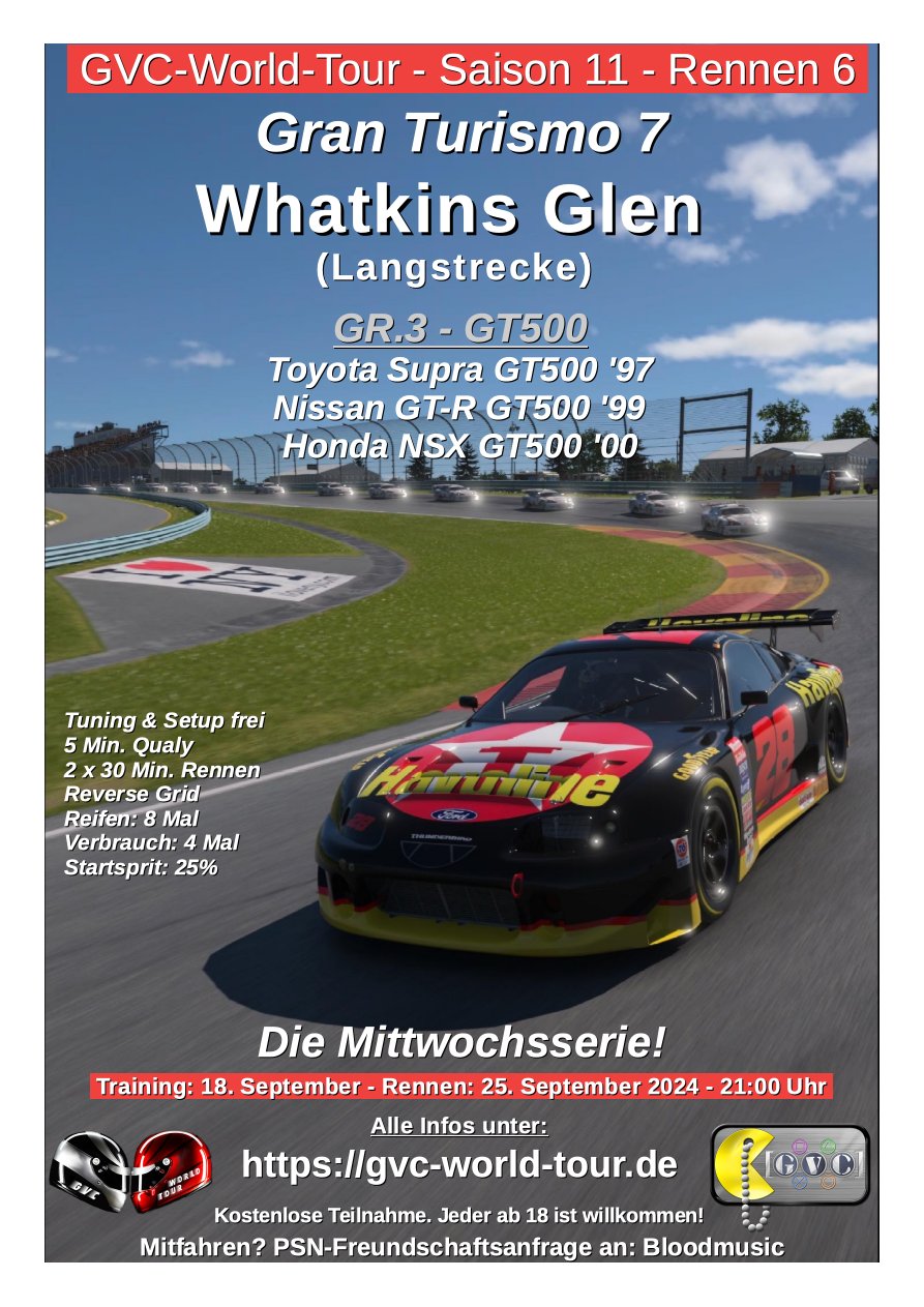 Saison 11 - Rennen 6 - Whatkins Glen Langstrecke - GR.3 - GT500 - Toyota Supra GT500 '97 / Nissan GT-R GT500 '99 / Honda NSX GT500 '00